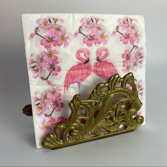 Vintage Other - Vintage solid brass napkin holder leaves and butterfly victorian rococo …